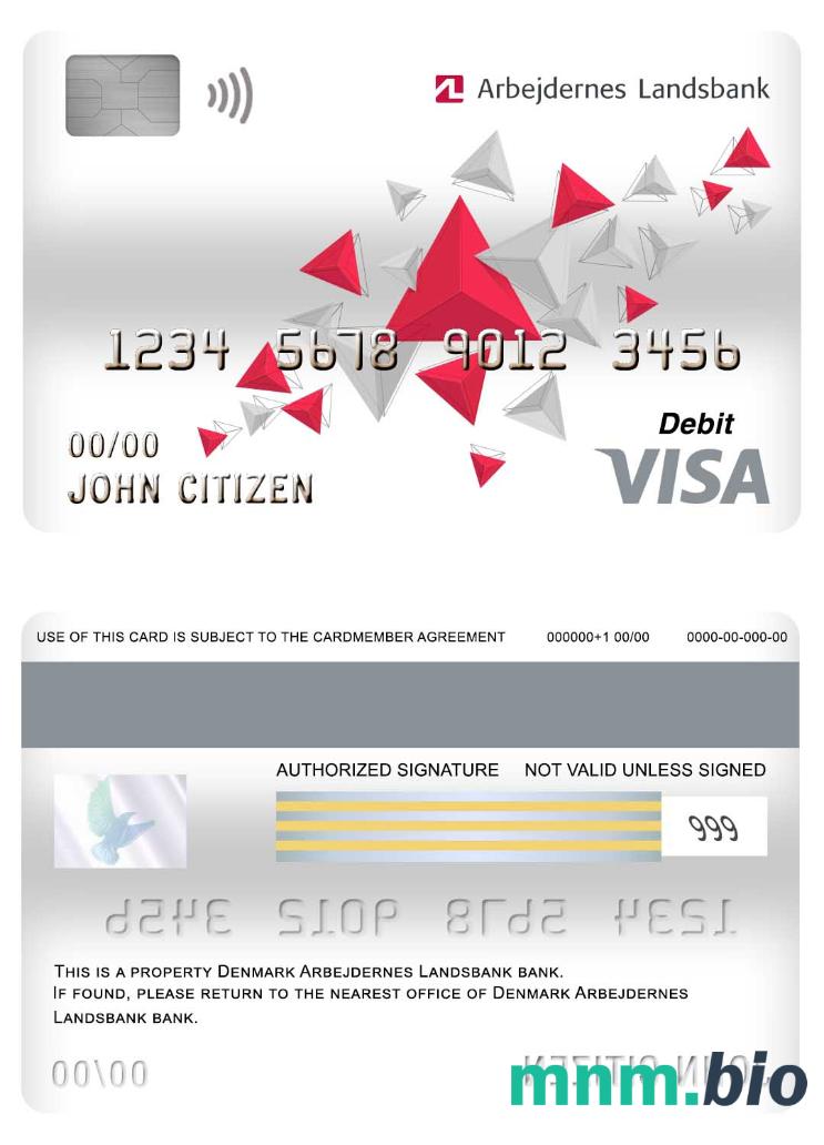 Denmark Arbejdernes Landsbank bank visa debet karta przykład w formacie PSD